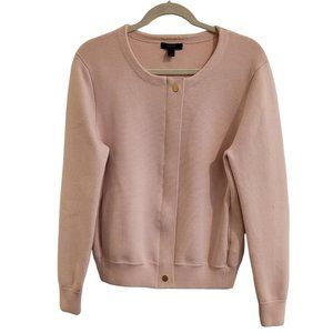 J. Crew Light Pink Merino Wool Zip Up Button Collarless Cardigan Sweater Size L
